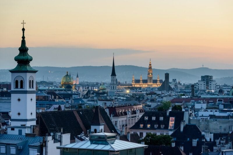 The city of budapest at sunset