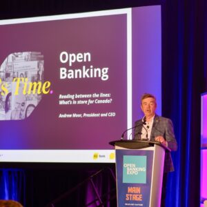Andrew Moor, president and chief executive officer of EQ Bank speaking at Open Banking Expo Canada 2024